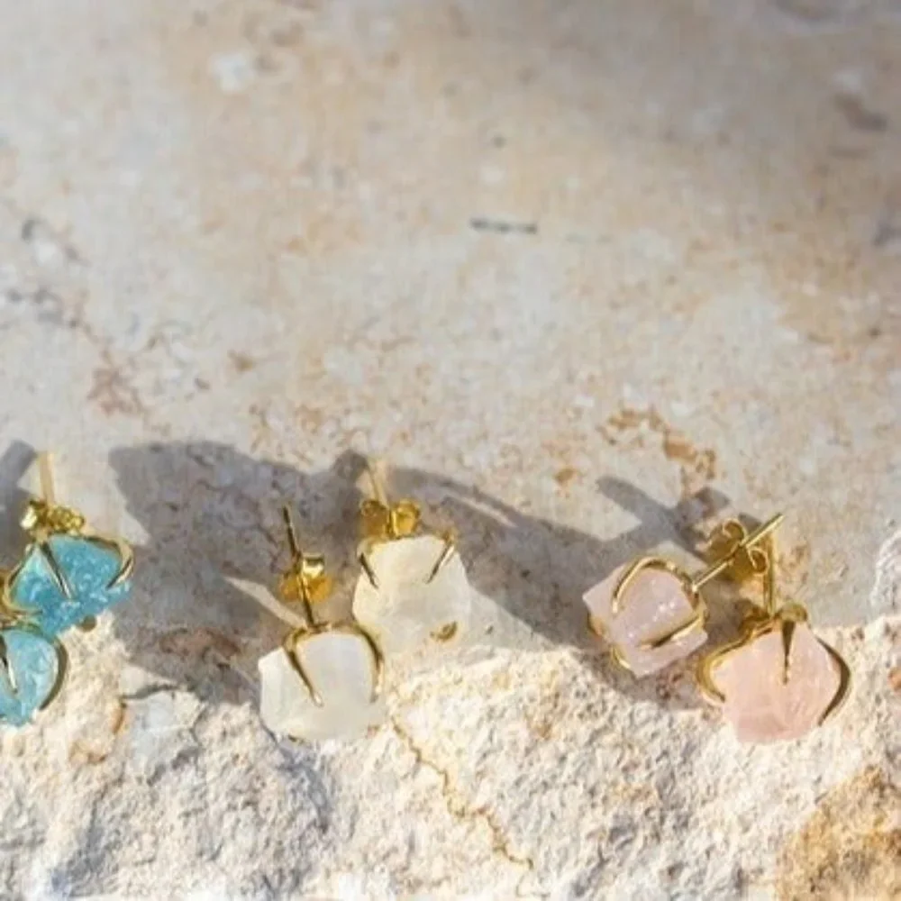 Rose Quartz Stud Earrings Gemstone & Gold Studs Pink Earrings Dainty Earrings_7
